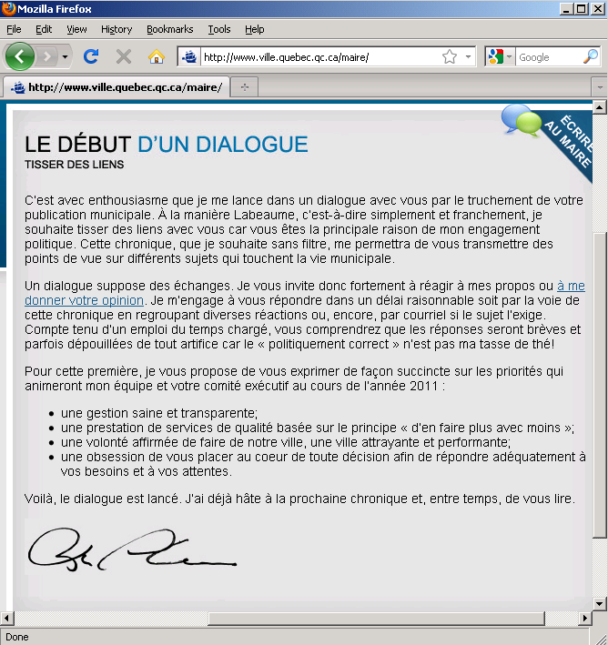Chronique du Maire - Le dbut d'un dialogue (2011-fv)