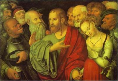 Lucas Cranach le Jeune. Le Christ et la femme adultre.