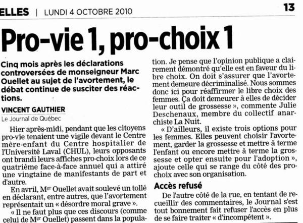 Small article the next day in the Journal de Qubec